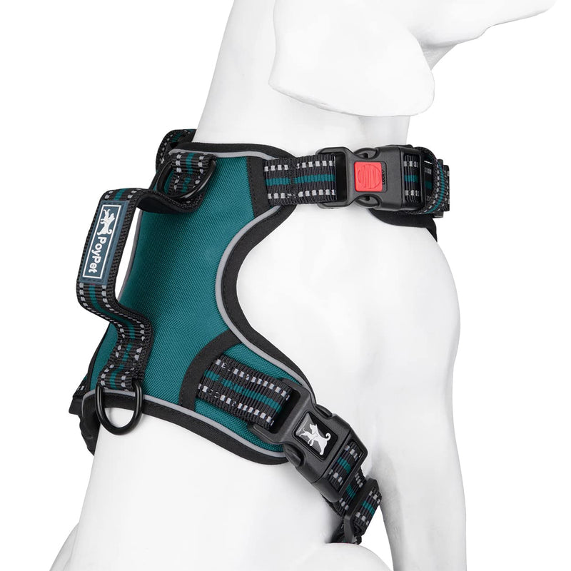 PoyPet No Pull Dog Harness, No Choke Front Clip Reflective Dog Vest with Padded Vertical Handle, 3 Leash Attachments for Small Medium Large Dogs Tumalo Teal - BeesActive Australia
