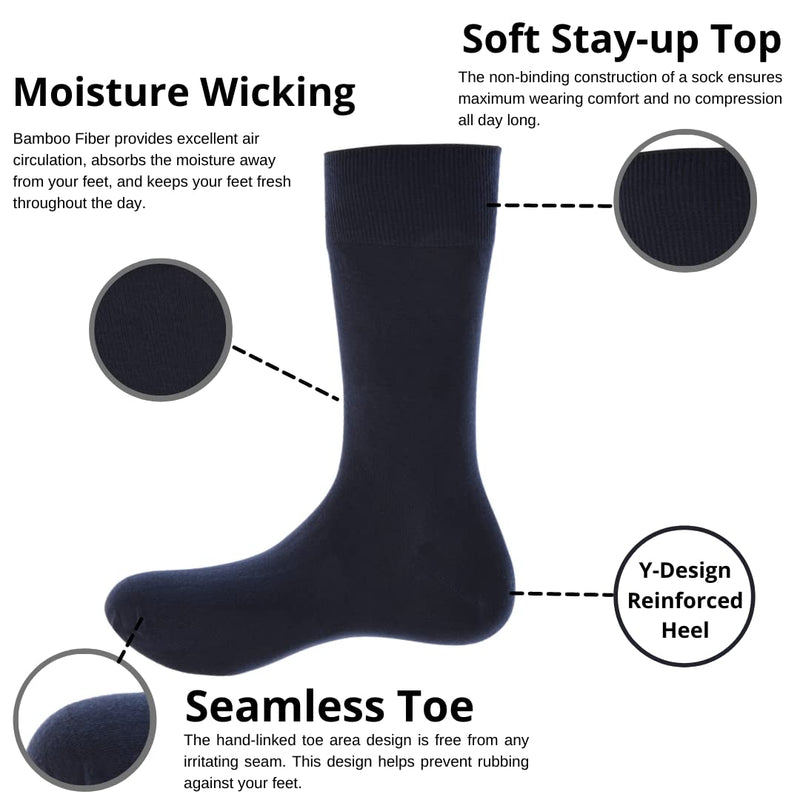 Adabella Mens Premium Bamboo Crew Socks 6 Pairs - Athletic Moisture Wicking Lightweight Seamless Thin Soft Comfortable Socks Black - BeesActive Australia