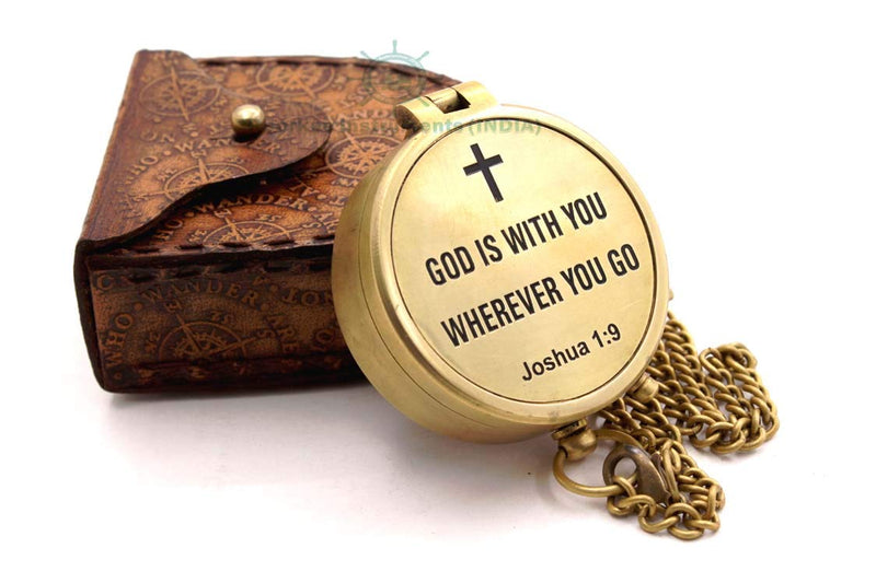 Antique Nautical Vintage Directional Magnetic Compass with Famous Scripture Quote Engraved Baptism Gifts with Leather Case or Wooden Case for Loved Ones, Son, Father, Love, Partner, Spouse, Fiancé. - BeesActive Australia