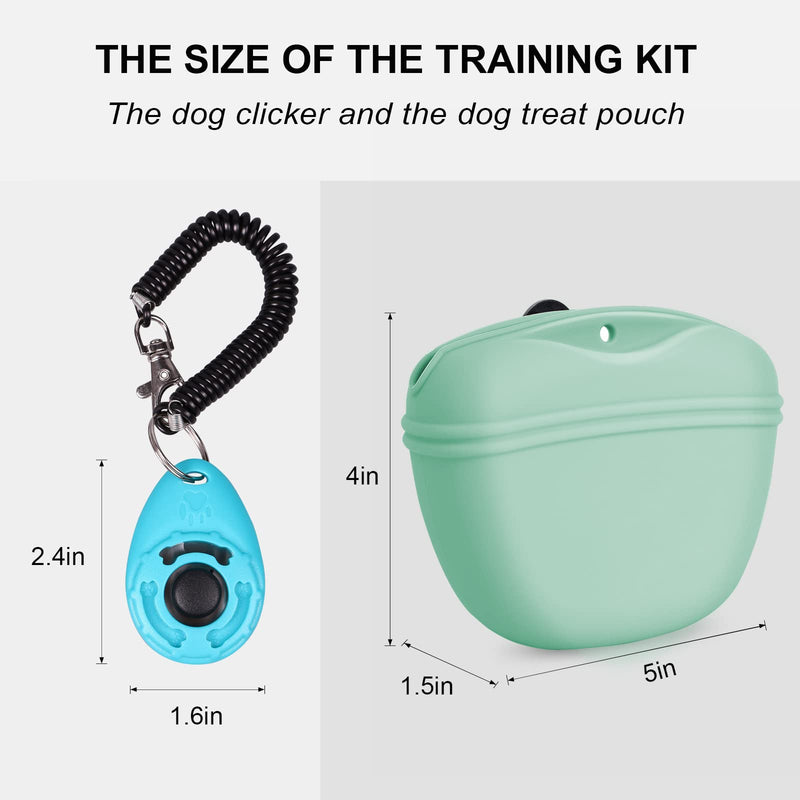 Left&Right Dog Clicker Training Kit,Silicone Dog Training Treat Pouch and Dog Clickers,Dog Treat Bag with Clicker Training for Dogs,Pet Treat Bag with Convenient Magnetic Buckle Closing and Waist Clip Egg Green - BeesActive Australia