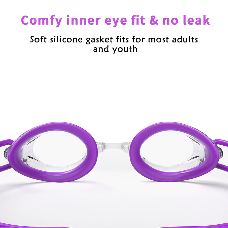 Freela Swim Goggles, Goggles Swimming Adult for Men Women Youth, Anti Fog, No Leaking Swimming Goggles for Race, Lab Swimming Purple - BeesActive Australia