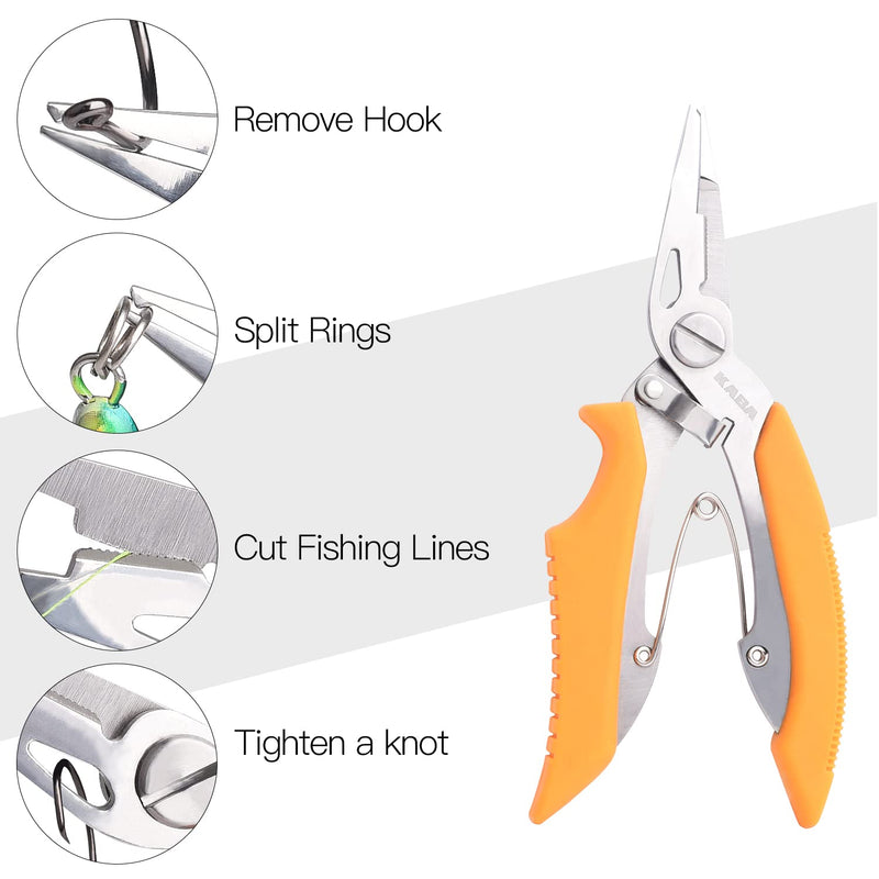 Kaba Fishing Pliers Saltwater, 5 inch Stainless Steel Split Ring Pliers, Portable Fish Control Pliers, Fishing Scissors Line Cutters Hook Removers Crimping Tool - BeesActive Australia