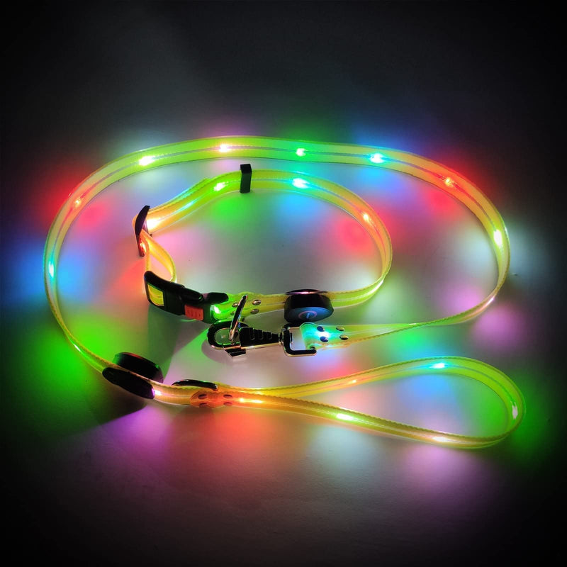Led Light Up Dog Collars Lights for Night Time Walking Glow in The Dark Dog Leash and Harness Lighted USB Rechargeable for Large Medium Small Pet Yellow LED Collar+leash - BeesActive Australia