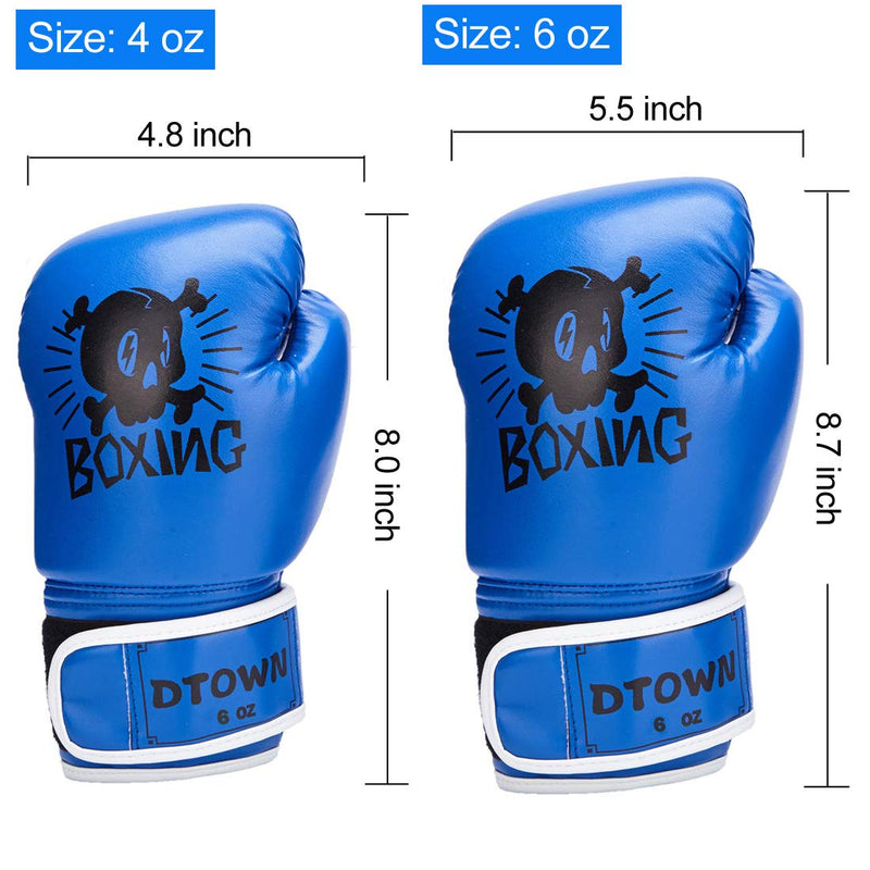 [AUSTRALIA] - Dtown Kids Boxing Gloves 4oz 6oz Training Gloves for Toddler and Youth Age 3 to 11 Years PU Leather Blue 4 OZ 