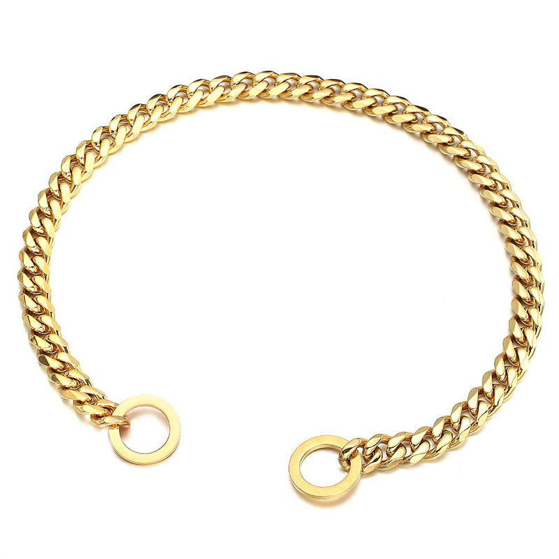 Aiyidi Gold Chain Dog Collar 11/15/19mm Wide Stainless Steel Cuban Link Slip Chew Proof Collar Training Walking for Small, Medium and Large Dogs 12in-26in 11mm (0.43'') Wide 26inch (Fits dogs neck 22in-24in) - BeesActive Australia