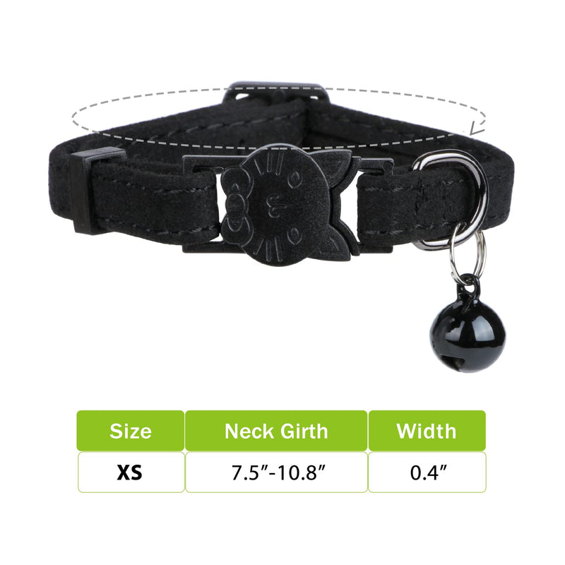 Faleela Soft Microfiber Leather Cat Collar,Breakaway Collar with Bell, Adjustable for Cats and Puppy Girl Boy 7.5"-11" Black - BeesActive Australia
