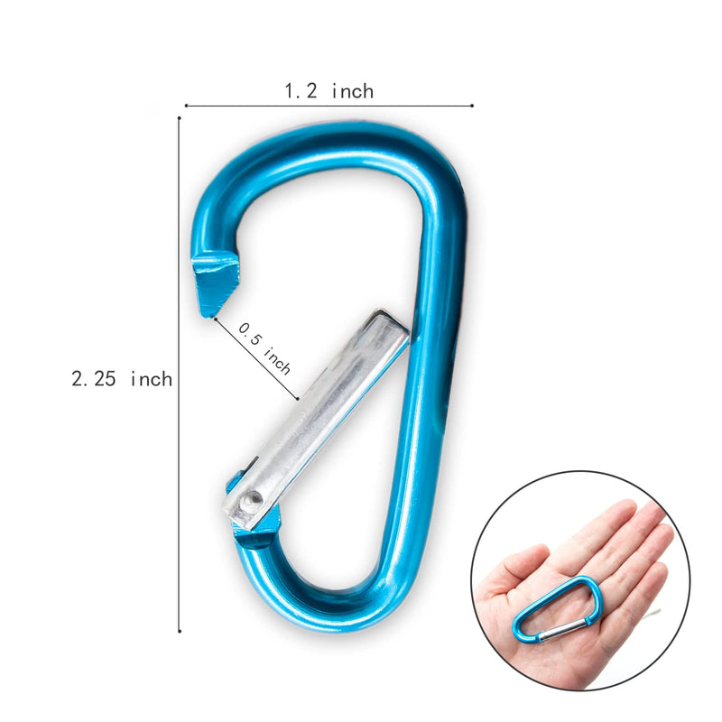 12 Pcs Carabiner Clip, 2.25" Caribeener Clips Aluminum D Ring Shape Caribeaner Clip for Keys or Other Light Weight Items - Assorted Color - BeesActive Australia