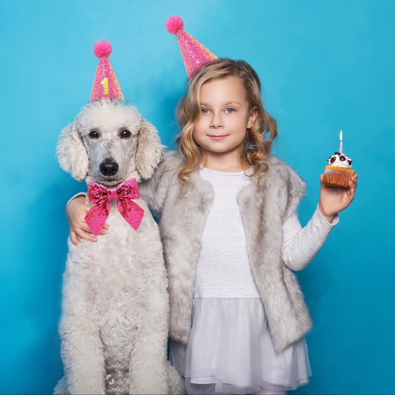 IDOLPET Cat Birthday Hat and Bowtie Dog Birthday Hat Reusable Cute Cone Hat with 0-9 Figure Doggy Bow Tie for Dog Adult Cat Birthday Party Supplies Costume Grooming Headwear Hair Accessories Pink - BeesActive Australia