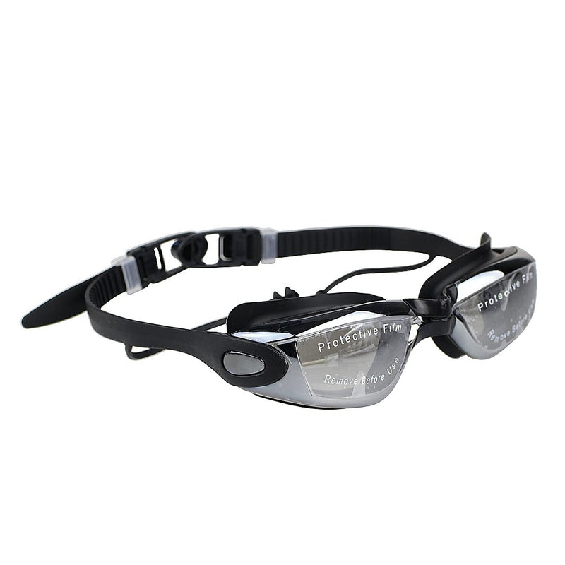 [AUSTRALIA] - Rosa Schleife Swim Goggle, Large Swimming Goggles with Siamese Ear Plugs Anti-Fog and UV Protection Clear Lens for Adult Men Women Indoor Outdoor Ocean Swimming Goggles(Black) 