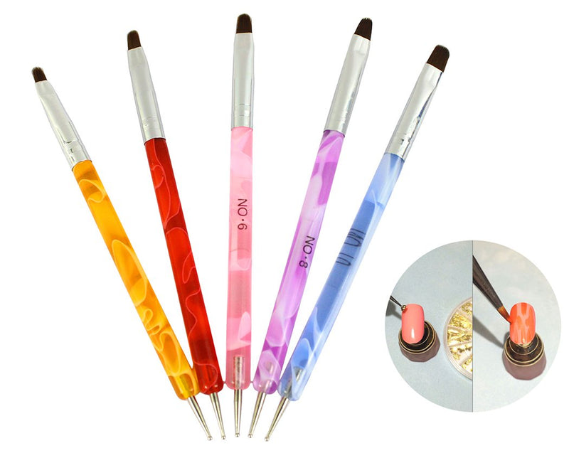 Xiaoyu 5 x 2 Ways UV Gel Acrylic Nail Art Dotting Brush Pen, Desigh for Acrylic Nail Brushes Makeup Cosmetic Tool - BeesActive Australia