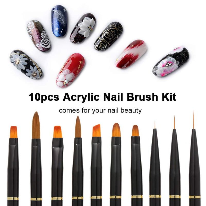 Nail Art Brush Set,Anself 10pcs Acrylic Painting Brush Set UV Gel Flower Drawing Pen - Black - BeesActive Australia