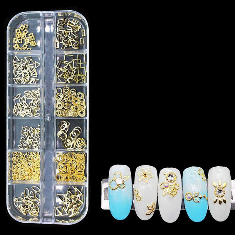 SILPECWEE 4 Boxes 3D Flat-Back Nail Art Crystals Kit Gold Hollow Nail Studs Shell Horse Eyes Manicure Decoration With 1Pc Tweezers 1Pc Picker Pencil NO3 - BeesActive Australia