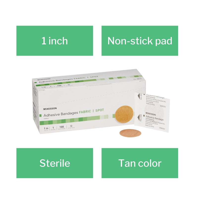 McKesson Adhesive Bandages, Sterile, Fabric Spot, 1 in, 100 Count, 1 Pack - BeesActive Australia