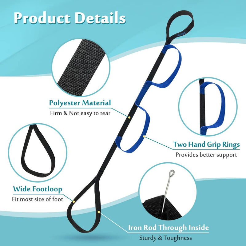 Leg Lifter Strap for After Knee Surgery Hip Replacement Recovery Kit Medical Leg Loop Lifter Pull Strap Lift Assist Rigid Foot Lifter for Disabled Elderly Adults Handicap Mobility Aids Portable Lifter Black - BeesActive Australia