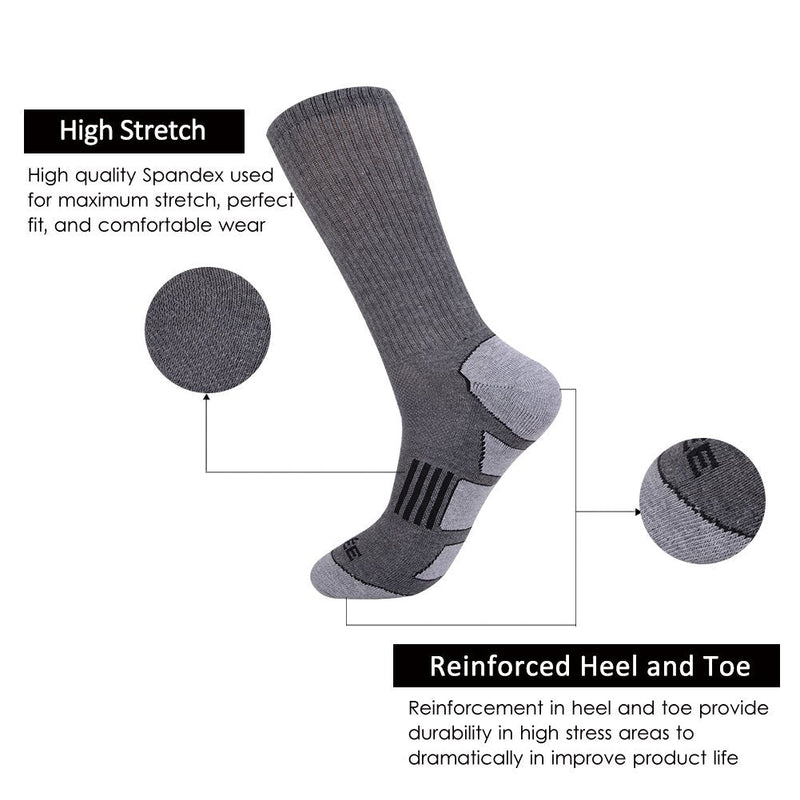 JOYNÉE Mens 6 Pack Athletic Cushion Crew Socks Performance Running Socks Grey 1(6 Pairs) - BeesActive Australia