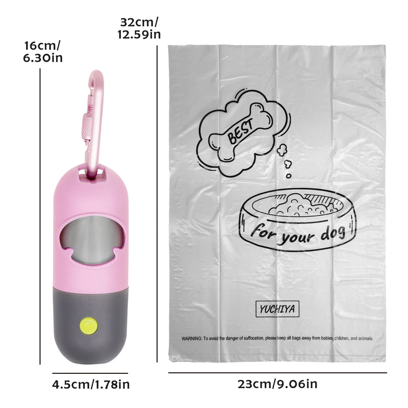 YUCHIYA Dog Poop Bag Dispenser with Flashlight|Dog Poop Bag Holder with Leash Clip|Hands-Free Leash Poop Bag Holder with Straps and 1 Roll Dog Waste Bags (Pink) Pink - BeesActive Australia
