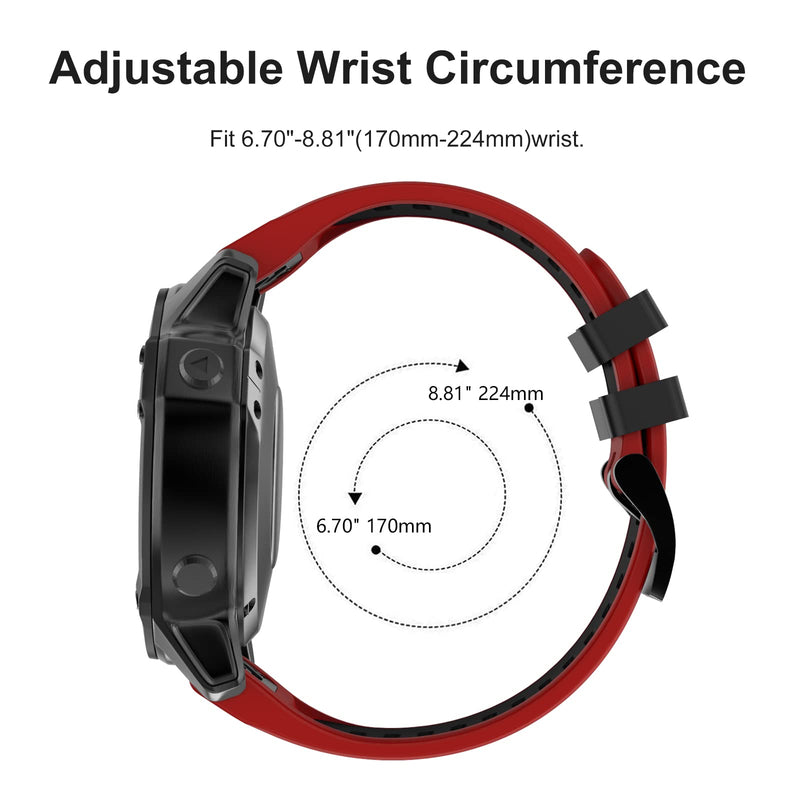 OVERSTEP Compatible with Fenix 6 Watch Band for Garmin Fenix 6 Pro/Fenix 5/Fenix 5 Plus/Fenix 7/Forerunner 935/Forerunner 945/Approach S60/Quatix 5 Smartwatch(Red-Black) Red-Black - BeesActive Australia