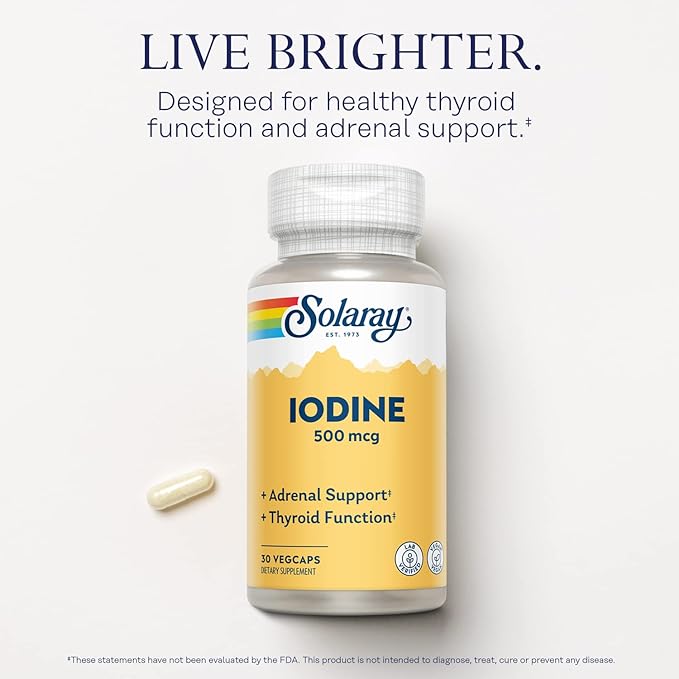 Solaray, Iodine derived from potassium iodide, 500 μg x 30 capsules, 500 mcg x 30 cap, Potassium Iodide, vegetable capsules [directly shipped overseas] - BeesActive Australia