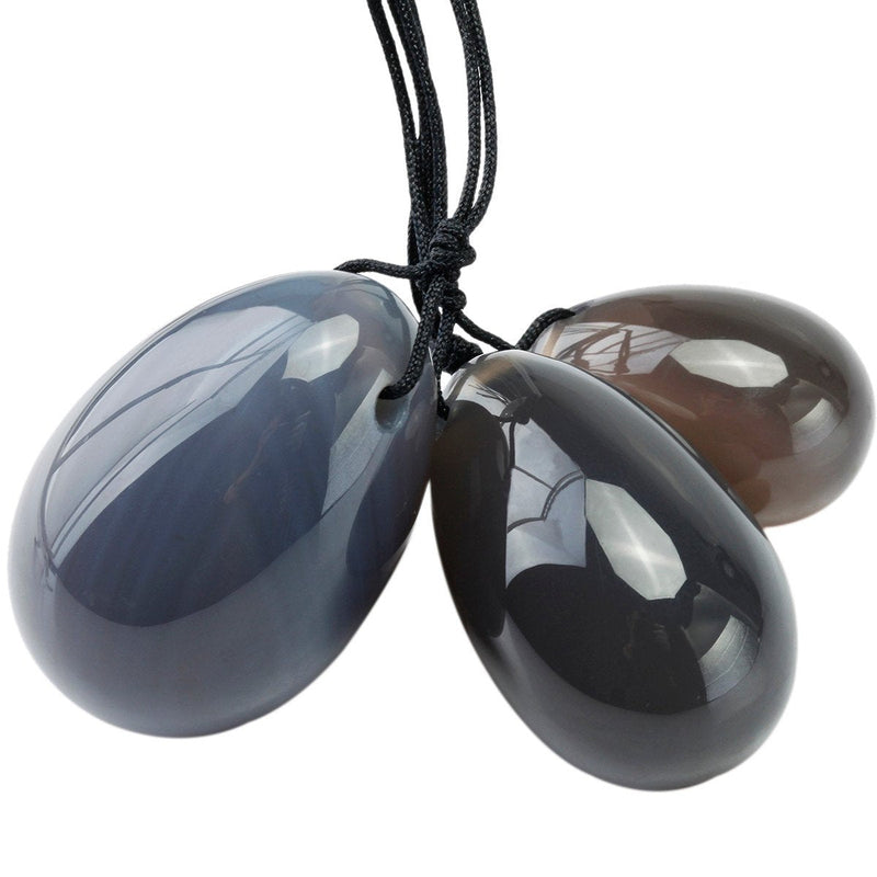 Shanxing Grey Agate Yoni Eggs Set of 3, Predrilled, with Unwaxed String, Massage Stone for Women to Train Pelvic Muscles Kegel Exercise - BeesActive Australia