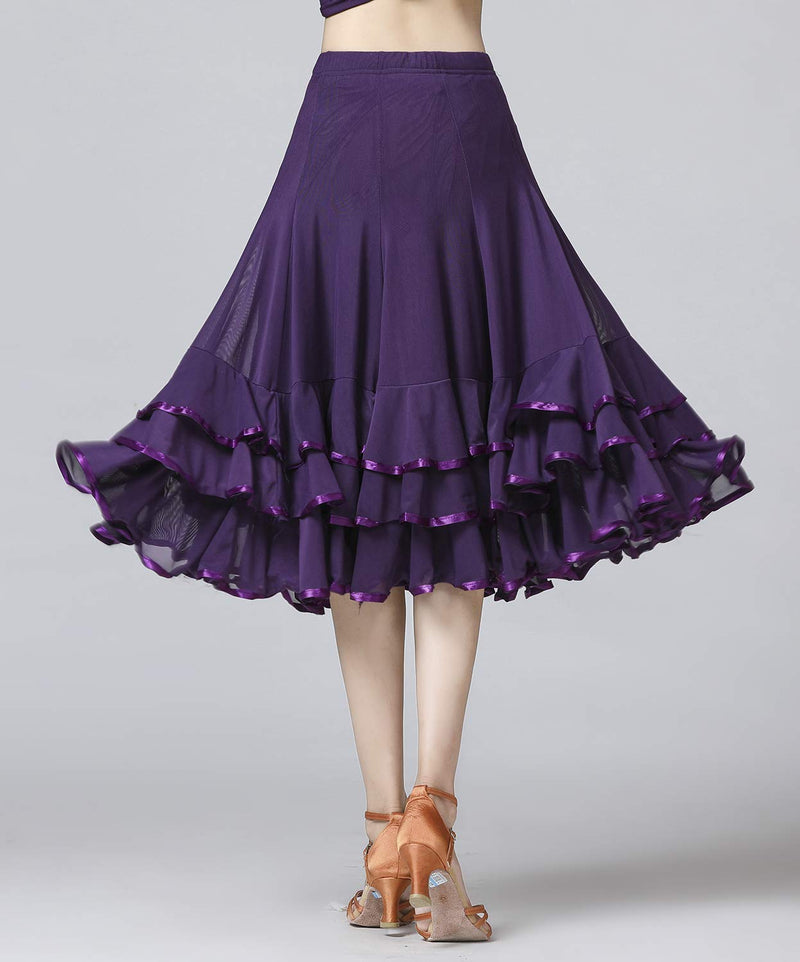 [AUSTRALIA] - Z&X Women's Ballroom Dancing 360 Degree Long Swing Latin Salsa Rumba Flamenco Dance Skirts for Practice Purple 