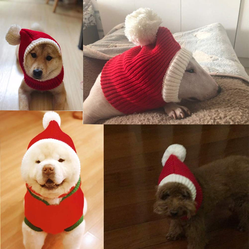 NACOCO Christmas Dog Hat Crocheted Snood Funny Pet Cap with Pompon Red Green Warm Winter Dog Hat Knit Snood Headwear for Pets & Women & Men X-Small (Pack of 1) - BeesActive Australia