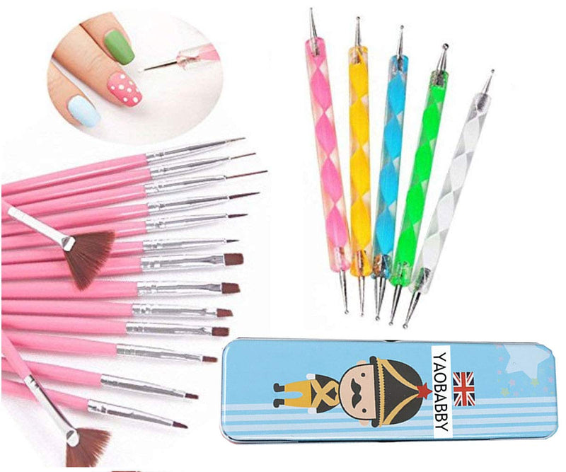 YAOBABBY Nail Art Design Dotting Painting Drawing Polish Brush Pen Tools 20PCS - BeesActive Australia