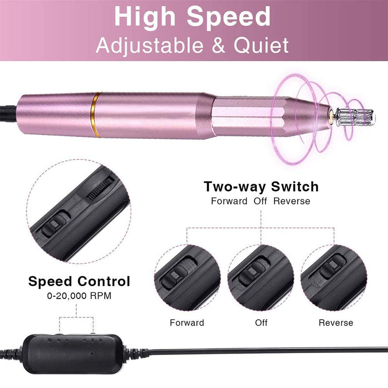 Professional Electric Nail Drill Machine Nail Drill Kit For Acrylic, Gel Nails, Manicure Pedicure Polishing Shape Tools with 11Pcs Nail Drill Bits(Pink) - BeesActive Australia