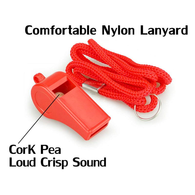 Hipat Red Emergency Whistles with Lanyard, Loud Crisp Sound, 2 Packs Plastic Whistles Ideal for Lifeguard, Self-Defense and Emergency - BeesActive Australia