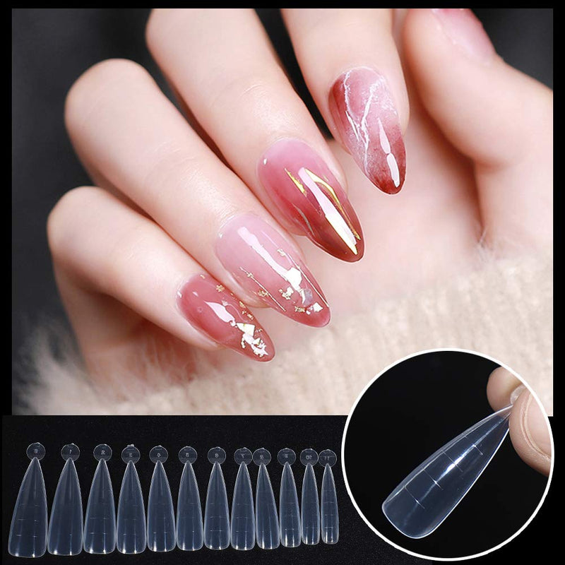 NMKL38 Clear Dual Forms Acrylic Nail System UV Gel Nail Mold Full Cover Fasle Nail Tips with Scale 12 Size Manicure Pedicure Tools for Polygel Nail Tips (120 Water drops Dual Forms) 120 Water drops Dual Forms - BeesActive Australia