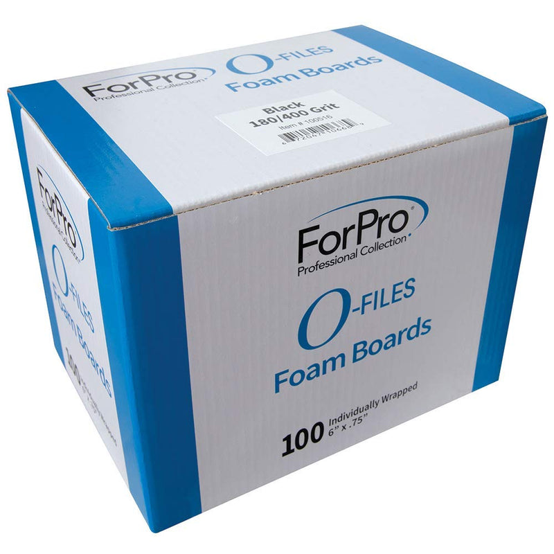 ForPro O-Files Foam Board, Double-Sided Manicure Nail File, 180/400 Grit, Individually-Wrapped, 6” L x .75” W, Black, 100-Count - BeesActive Australia