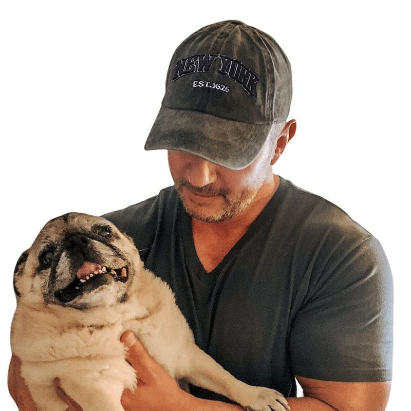 Baseball Hat New-York Distressed-Adjustable-Strapback - Washed Twill Dad Hat Unisex Black - BeesActive Australia