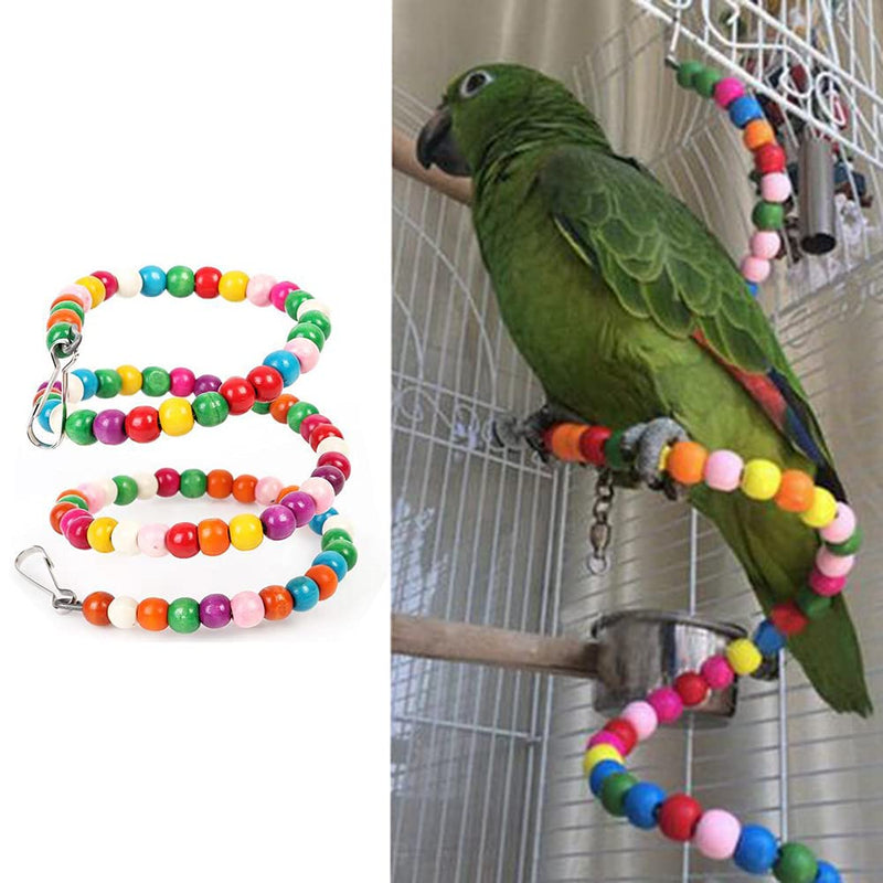 YJJKJ Bird Wood Beads Perch Parrot Revolving Suspension Bridge Toys Comfy Perch Bird Chew Toy for Parakeets Cockatiels, Conures, Budgerigar, Macaw, Lovebirds, Finches 39 inch - BeesActive Australia