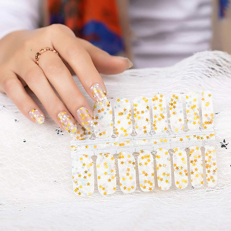 WOKOTO 5 Sheets Adhesive Nail Polish Decals Strips Set With 1Pc Nail File Glitter Sequins Design Nail Wraps Stickers Tips Manicure Accessories KIT1 - BeesActive Australia