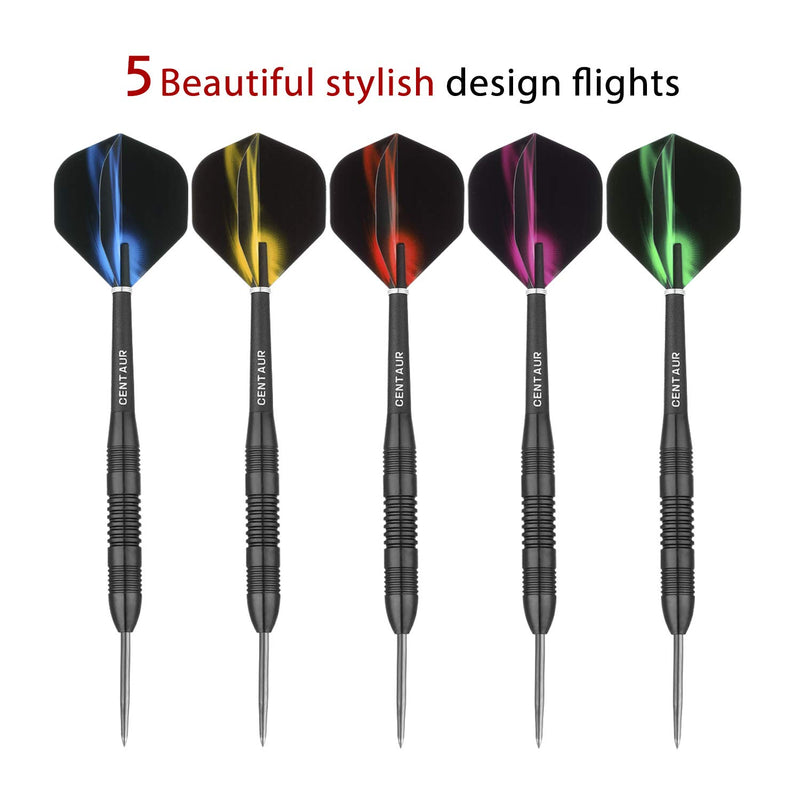 [AUSTRALIA] - CENTAUR 12 Pack Steel Tip Darts, Professional 22 Grams Metal Dart Set with Frosted PVC Shafts and 5 Style PET Flights and Dart Case, Flight Protector Dart Board Kit Accessories, Silver & Black 