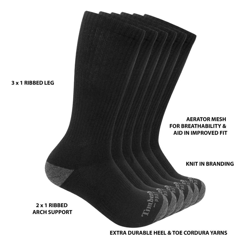 Timberland PRO mens 6-pack Performance Crew Length Socks Large Black - BeesActive Australia