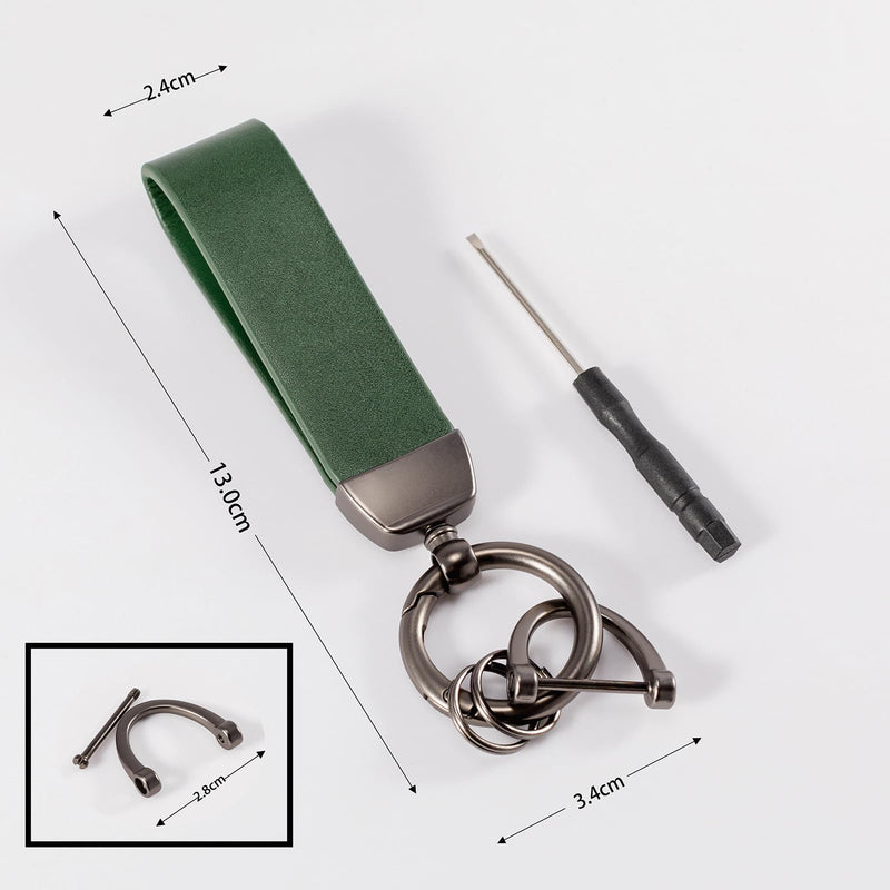 MING DI Genuine Leather Car Keychain,Leather Key Chain Holder, 360 Degree Rotatable, with Anti-Lost D-Ring Dark Green - BeesActive Australia