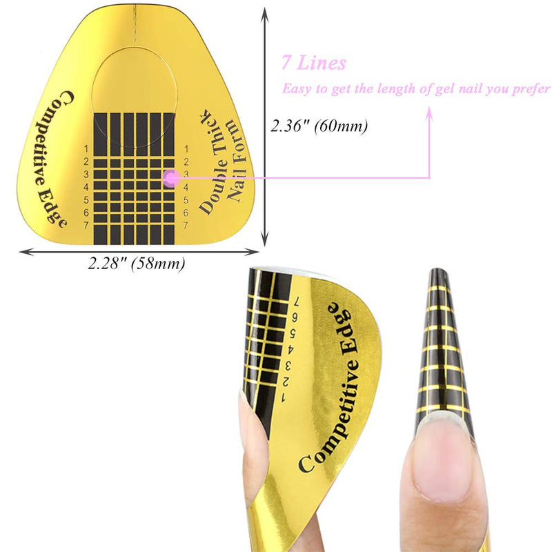 200 Pcs Nail Forms Polygel Nails Extension Forms for Acrylic Nails Self-adhesive Nail Tips Guide, Gel Nail Stickers Molds Builder Learning Curve Nail Art Equipment for Salon, Gold Horseshoe - BeesActive Australia