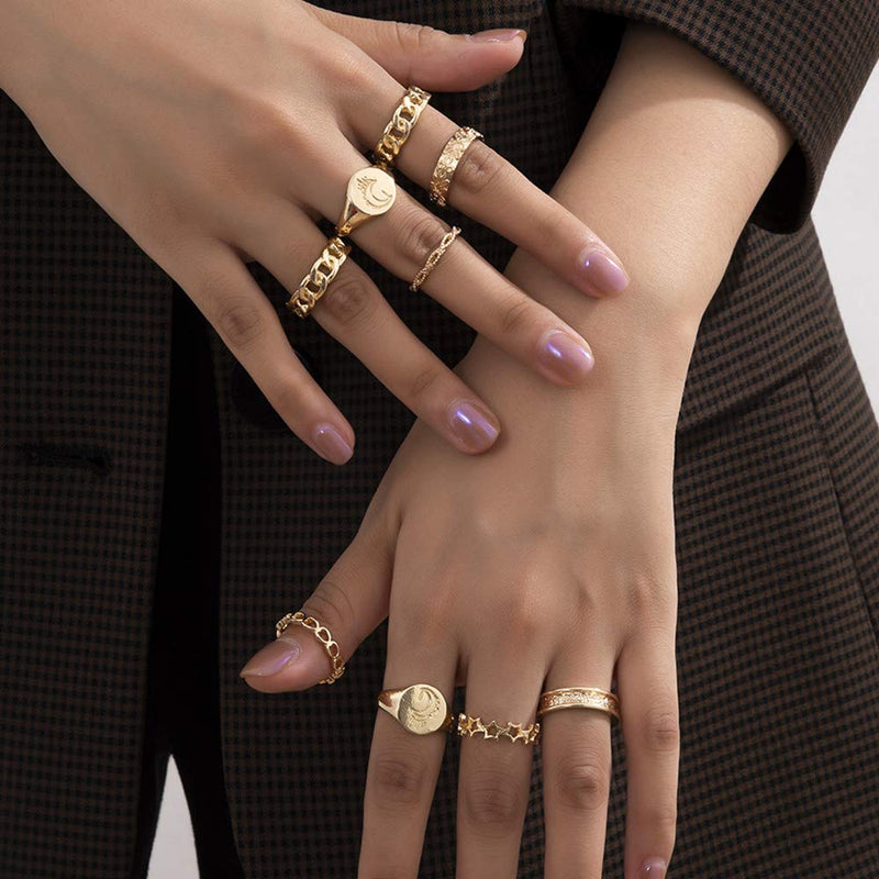 fxmimior Vintage Kunckle Ring Stackable Gold Joint Nail Ring Crystal Moon Knuckle Rings Set for Women and Girls 9 Pcs - BeesActive Australia