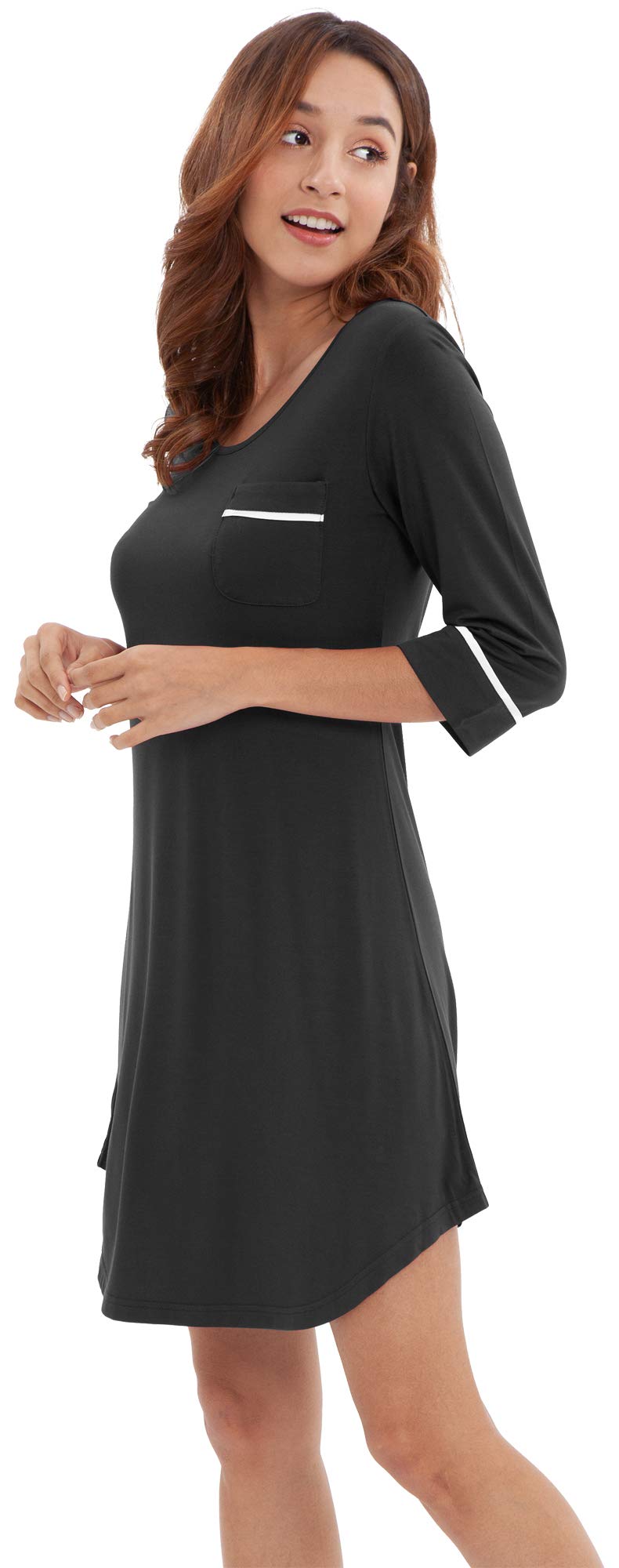 WiWi Women's Nightgowns Soft Bamboo Pajamas 3/4 Sleeves Sleep Shirt Lightweight Nightshirts Plus Size Sleepwear S-4X A-black Large - BeesActive Australia