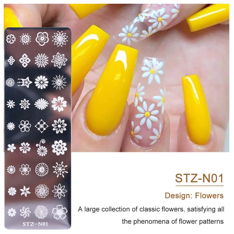 Nail Stamp Plates Set 5 Pcs Nail Stamping Plates + 1 Stamper + 1 Scraper Butterfly Flower Feather Nail Plate Template Image Plate DIY Stainless Steel Nail Image Polish Template Kit - BeesActive Australia