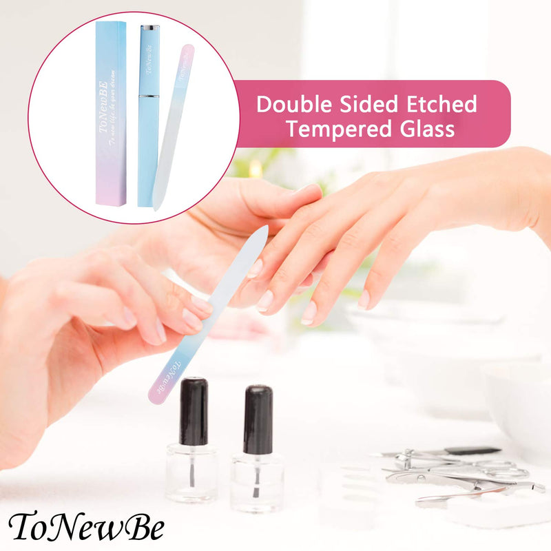 Crystal Nail File With Case, Etched Glass Nail File For Nail Art & Nail Care, Alternative To Metal Nail files Emery Boards & Buffer, Gradient Color Pink-Blue - BeesActive Australia