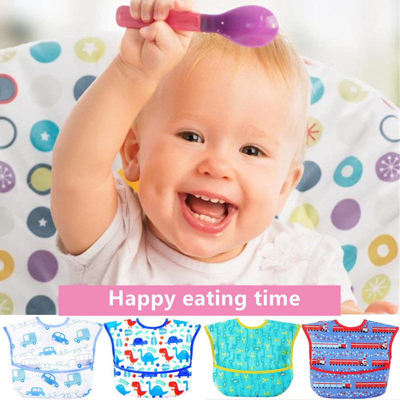 Baby bibs Waterproof Feeding bib - Starter Bib with Catcher Pocket For Todder Infants Washable Soft 4Pac 6-24M colour1 - BeesActive Australia