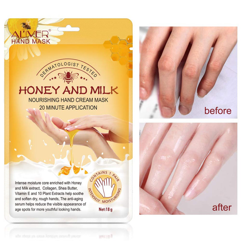 Hand Moisturizing Mask, (5 Pack) Honey and Milk Gloves, Moisturizing Natural Therapy Gloves, for Dry Aging Cracked Hands Repair Rough Skin for Men Women honey mask - BeesActive Australia