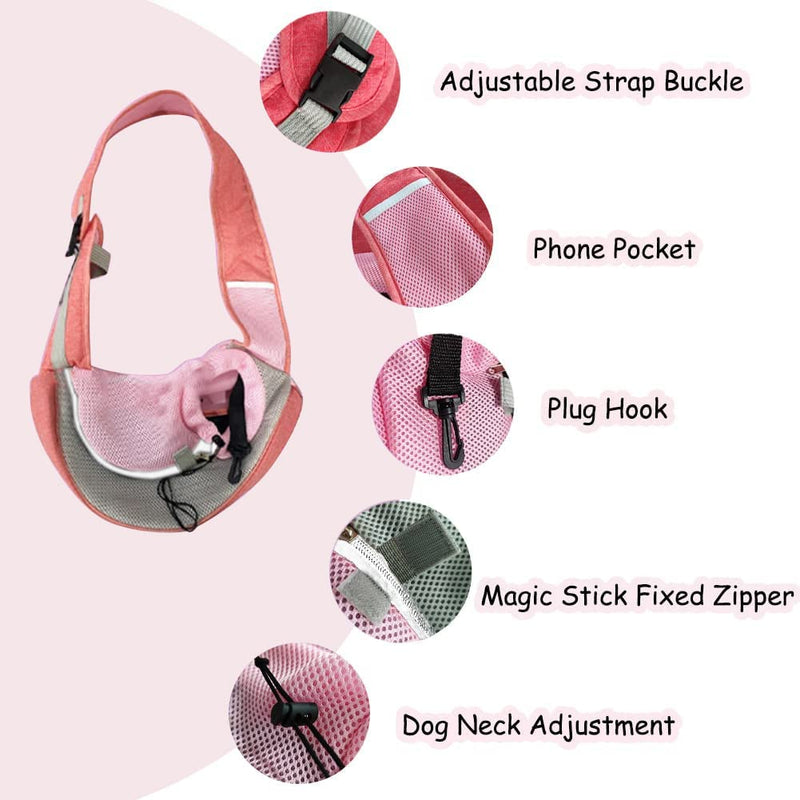 FEimaX Pet Dog Sling Carrier Puppy Pet Slings Bag for Small Dogs Cats Satchel Carriers Breathable Mesh Hand Free with Adjustable Strap Doggie Crossbody for Outdoor Travel Pink - BeesActive Australia