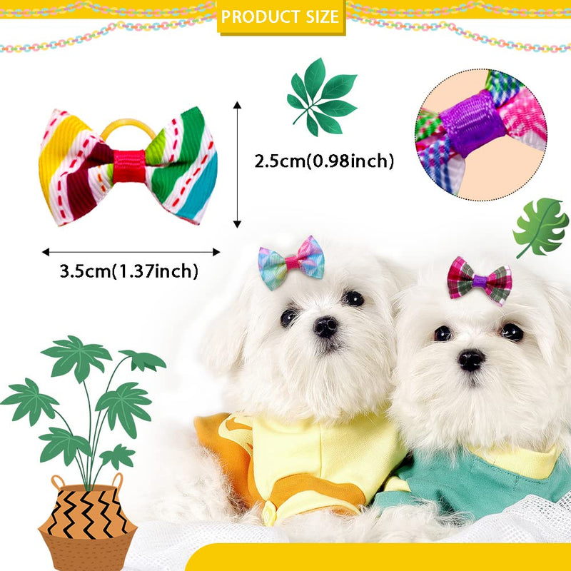 Mruq pet 100Pcs/50Pairs Dog Hair Bows, Cute Small Dog Hair Bows with Rubber Bands, Handmade Mini Dog Bows Ribbon Fabric, Pet Puppy Yorkie Dog Hair Bowknot Grooming Accessories Supplies A095-100pcs Small Dog Hair Bows - BeesActive Australia