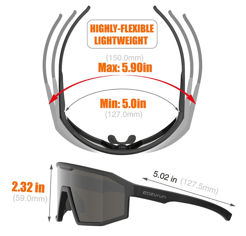 Activate your EAZYRUN Life! Small to Medium Polarized Sports Sunglasses for Women & Men, for Running Cycling Baseball. F23a Matt Black/Smoke - BeesActive Australia