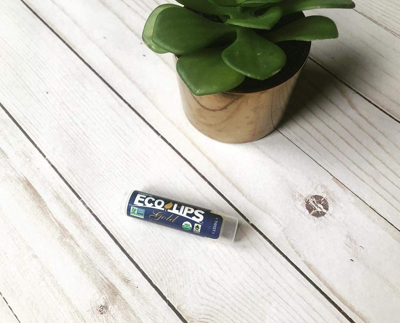 Eco Lips GOLD 100% Organic Lip Balm with Baobab - Soothe and Moisturize Dry, Cracked and Chapped Lips - 100% Plastic-Free Plant Pod Packaging (6 Tubes) - BeesActive Australia