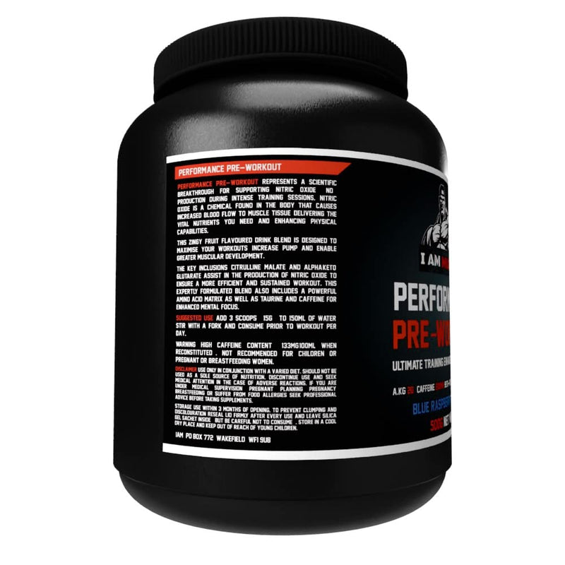 Performance Pre Workout, Ultimate Training Enhancement Formula with 200mg Caffeine, 6.9g Protein, Beta-Alanine and Amino Acids, Blue Raspberry, 500g - BeesActive Australia