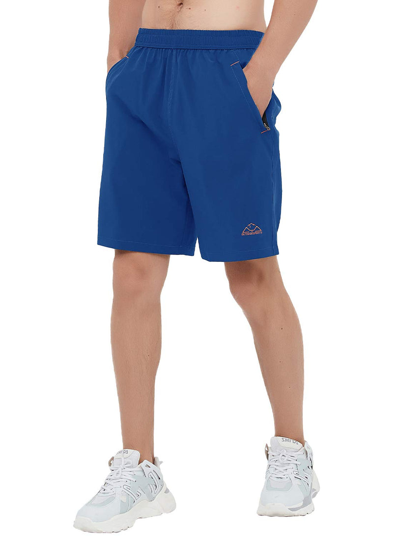 TBMPOY Men's Running Shorts Quick Dry Gym Outdoor Sports Zipper Pockets Medium A8-royal Blue - BeesActive Australia