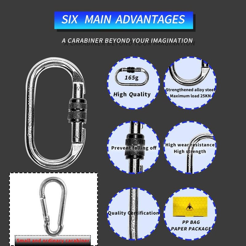 Caribeener Clips,Climbing Carabiner(25kn=5600lbs),Heavy Duty Carabiner Clip,Multipurpose for Rigging, Ropes, Hammocks (2pack) - BeesActive Australia